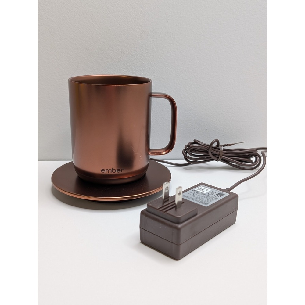 Ember Mug Temperature Control 10 Oz Copper Color With Charging Coaster Coffee